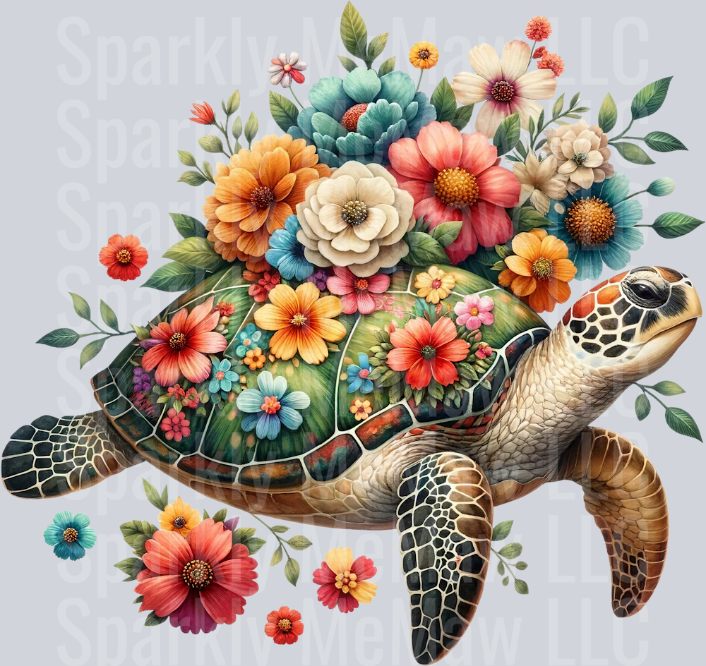 floral turtle 16 Clip Art UV DTF Decal