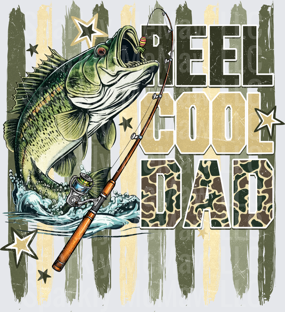 Reel Cool Dad Bass Fishing with Rod and Reel UV DTF Decal