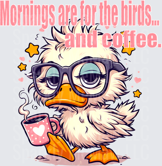 Mornings Are For The Birds And Coffee Cute Owl With Glasses UV DTF Decal