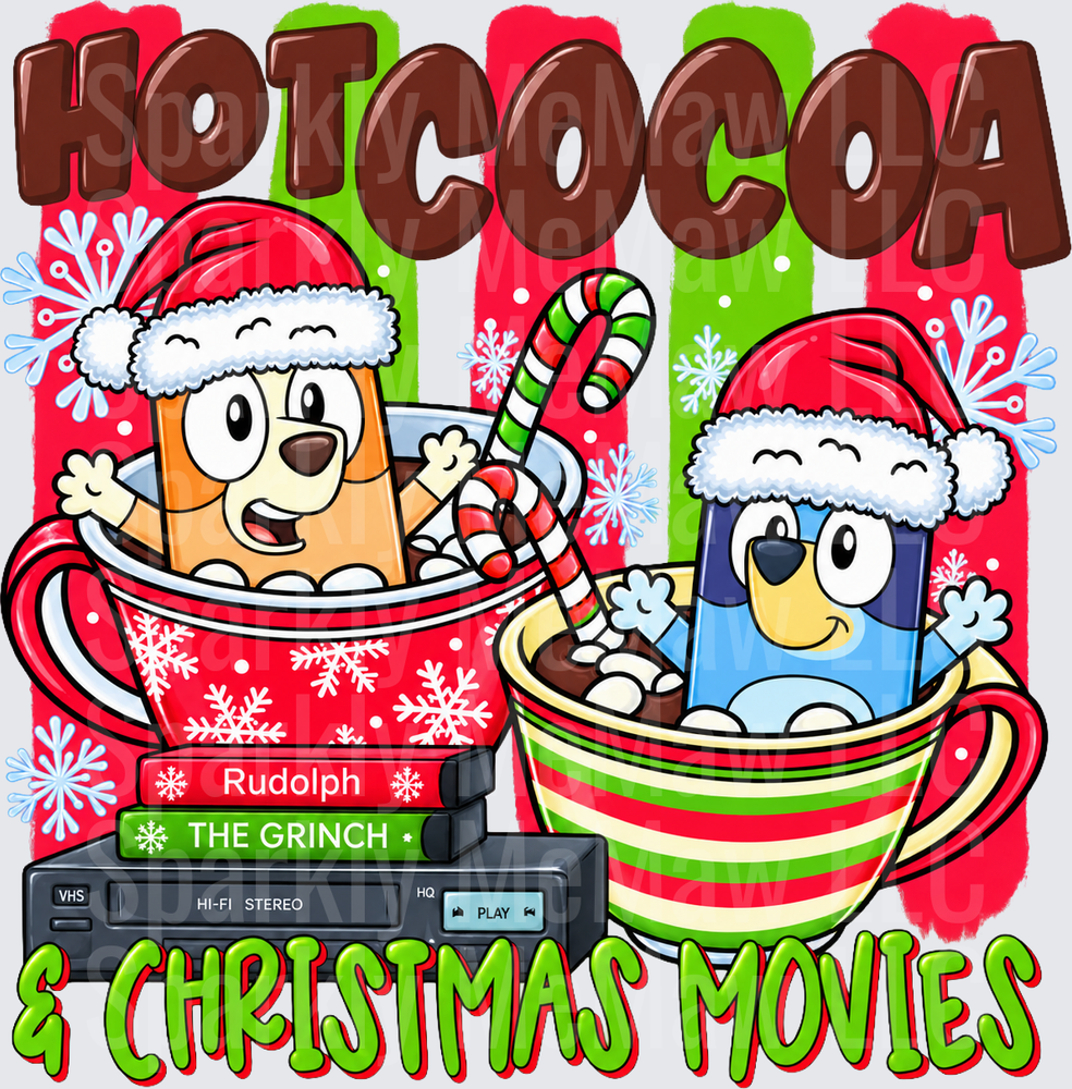 Bluey Christmas Hot Cocoa Movies UV DTF Decal