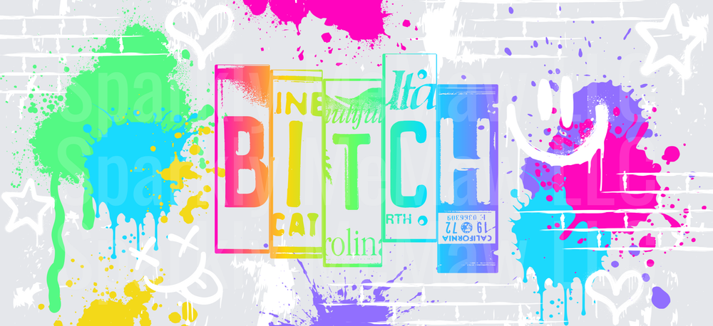 Colorful License Plate BITCH this is a UV DTF 16 OZ Wrap