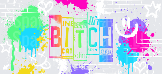 Colorful License Plate BITCH this is a UV DTF 16 OZ Wrap