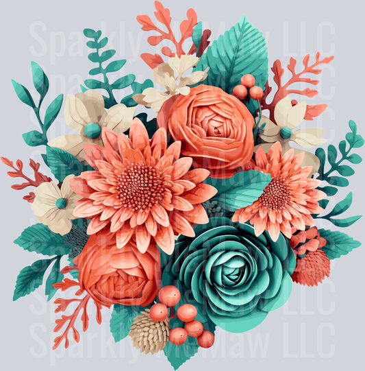 13 Teal and Coral Clip Art UV DTF Decal