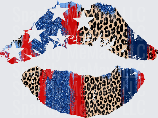 Patriotic Leopard Print Kiss Lips with Stars Red White Blue UV DTF Decal