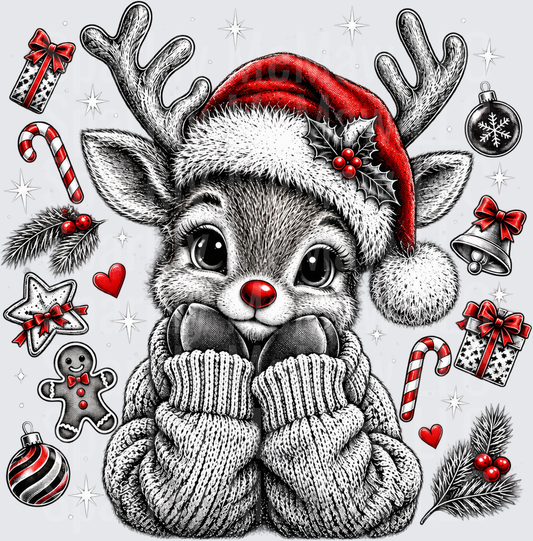 Cute Rudolph Christmas Reindeer UV DTF Decal