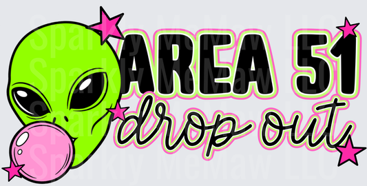 Area 51 Drop Out Green Alien with Pink Bubblegum and Stars DTF Transfer for Fabric