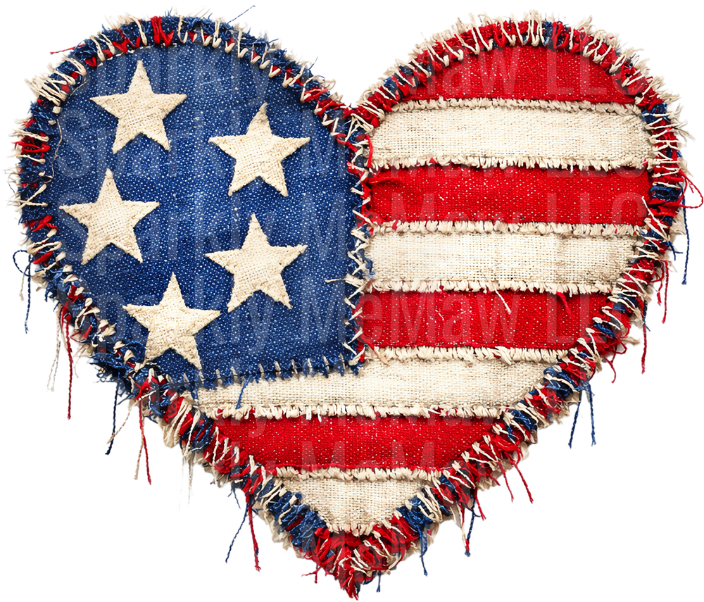 Patriotic Heart Shaped American Flag with Frayed Burlap Edges UV DTF Decal