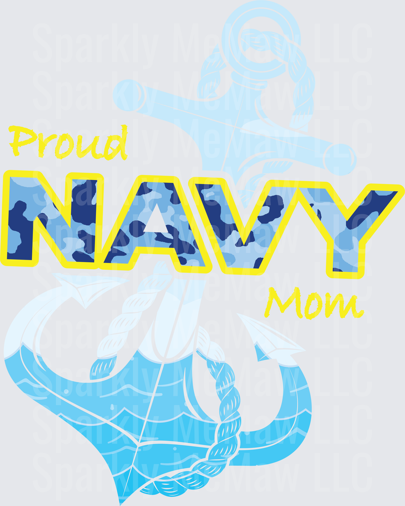 Proud Navy Mom Blue Camouflage Anchor Design UV DTF Decal