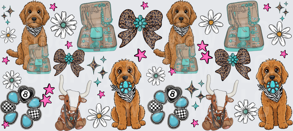 Goldendoodle Western Boho Gang UV DTF 16 oz Wrap