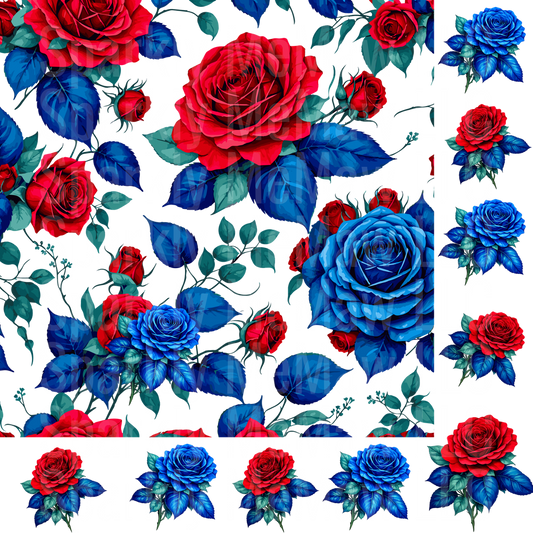 Red and Blue Roses 10x10 Mixed media UV DTF Element Sheet (1)
