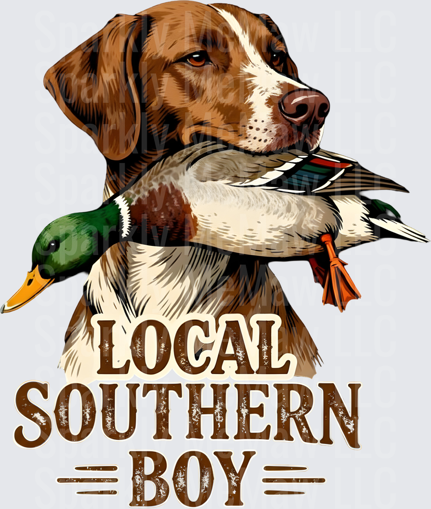 Local Southern Boy Chocolate Lab Duck Hunting Dog DTF Transfer