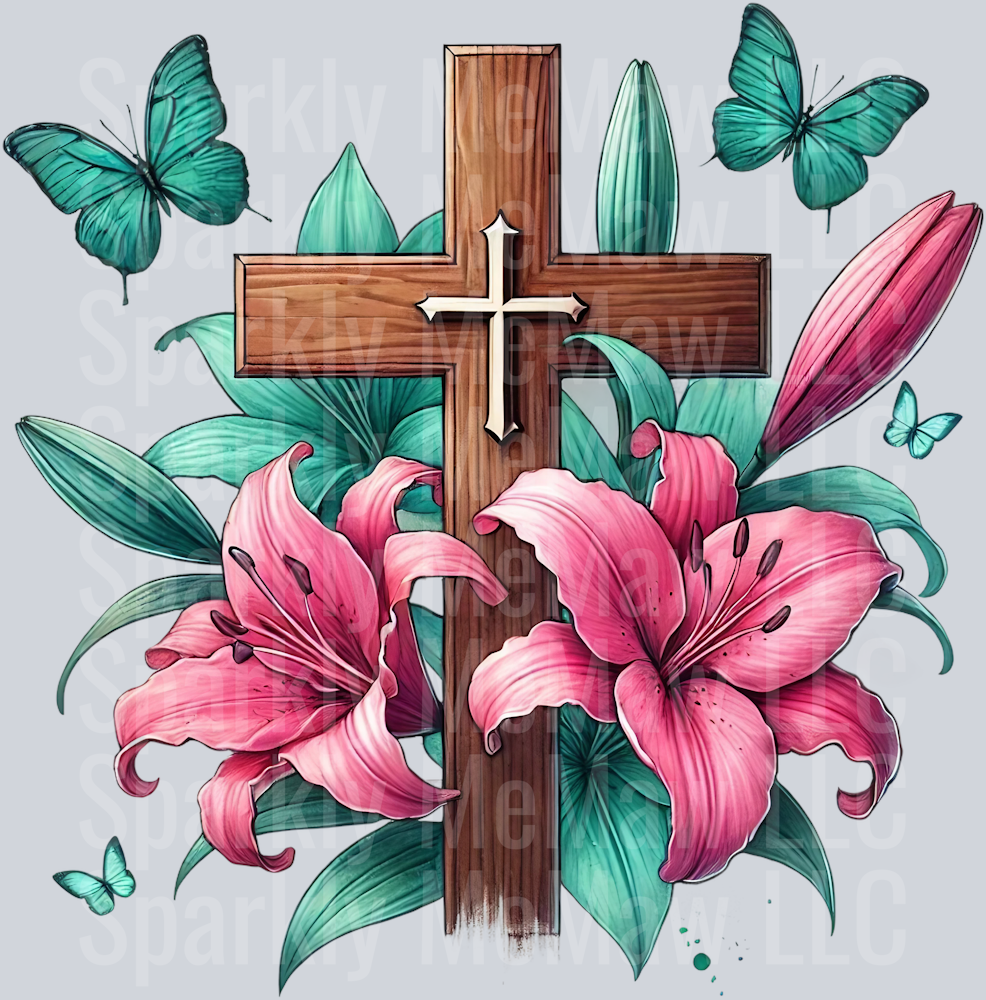 floral cross lilies 7 Clip Art UV DTF Decal