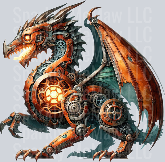 12 Steampunk Dragon UV DTF Clip Art Decal