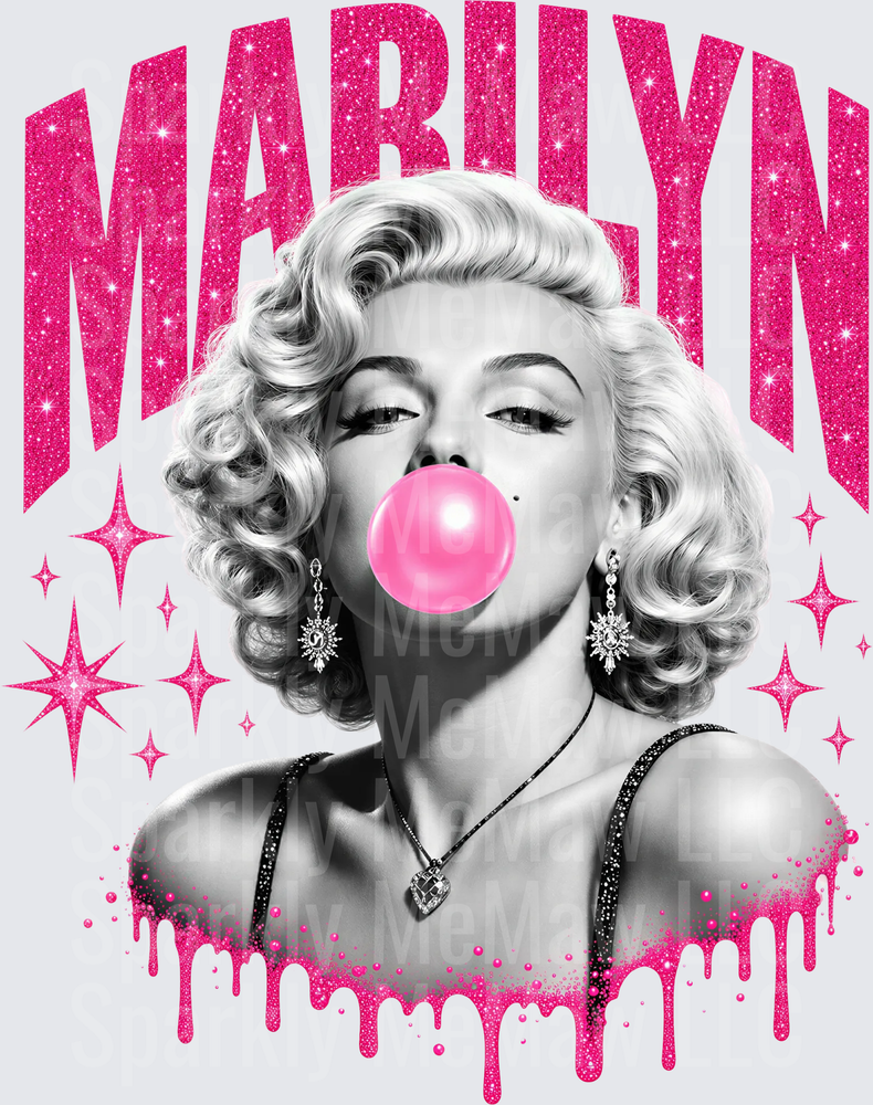 Marilyn Blowing Pink Bubblegum is a UV DTF Decal