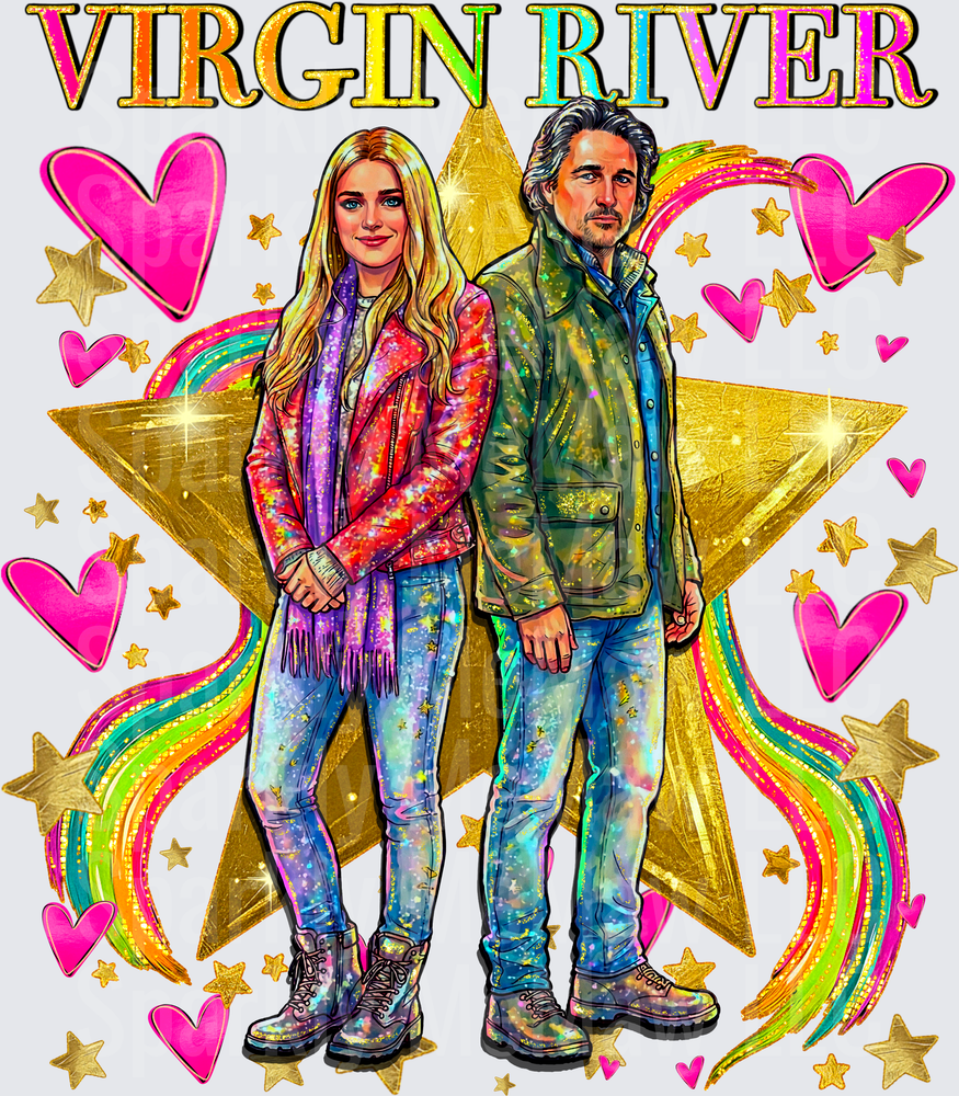 Virgin River Jack and Mel Retro Rainbow Stars Hearts UV DTF Decal