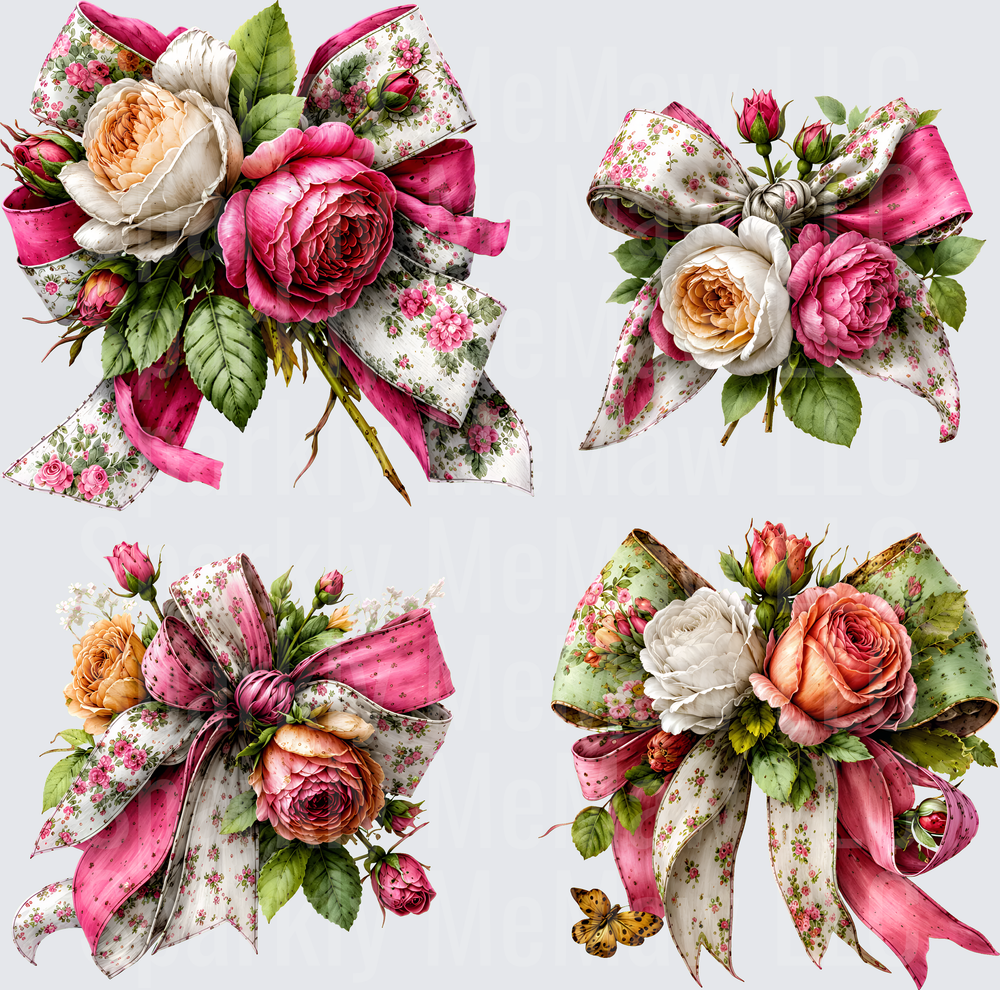 Floral Rose Bow Bundle this is a 10x10 UV DTF Element Sheet