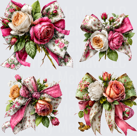 Floral Rose Bow Bundle this is a 10x10 UV DTF Element Sheet