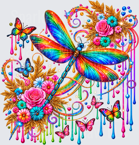 Rainbow Dragonfly Floral Burst is a UV DTF Decal