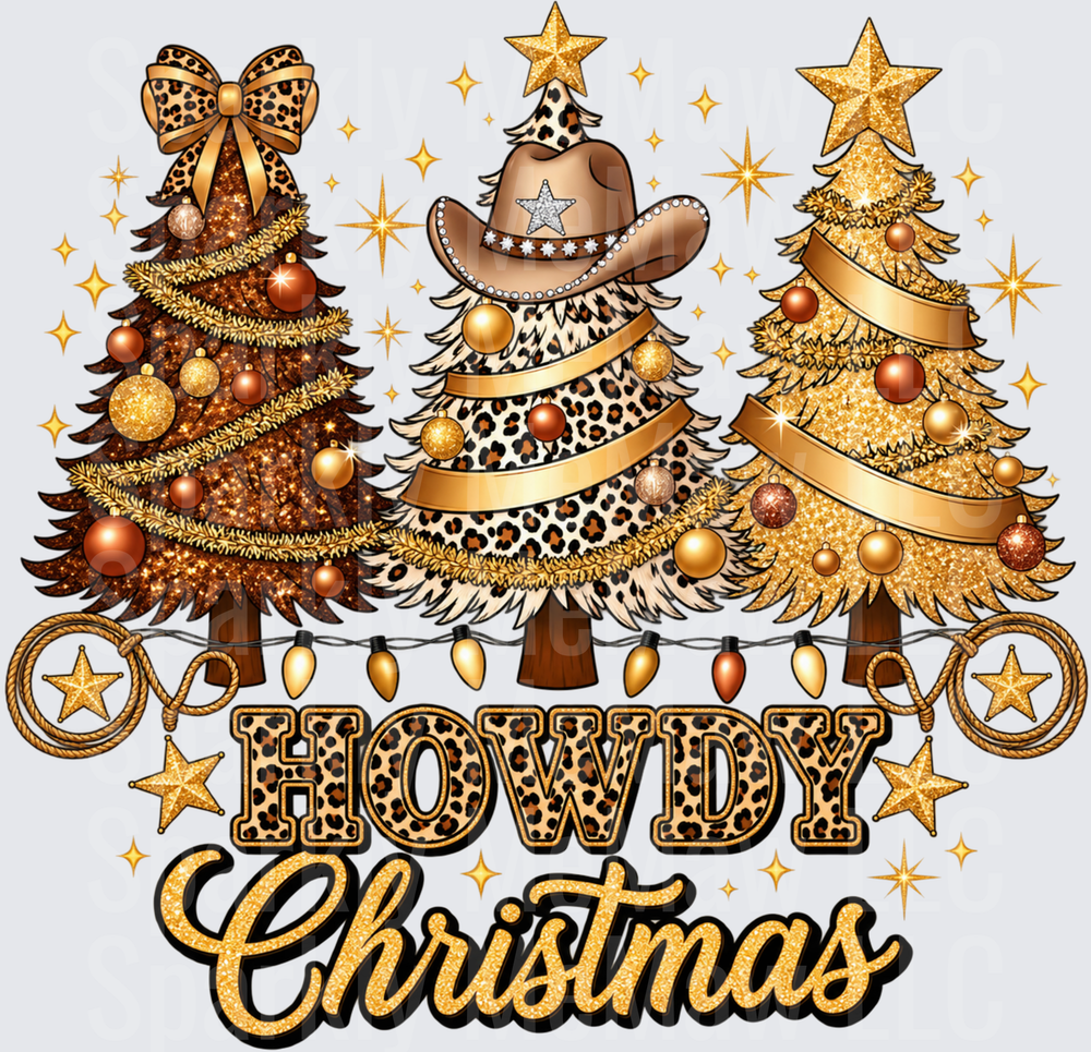 Howdy Christmas Western Trees UV DTF Decal