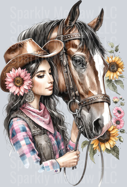 cowgirl with horse 2 Clip Art UV DTF Decal
