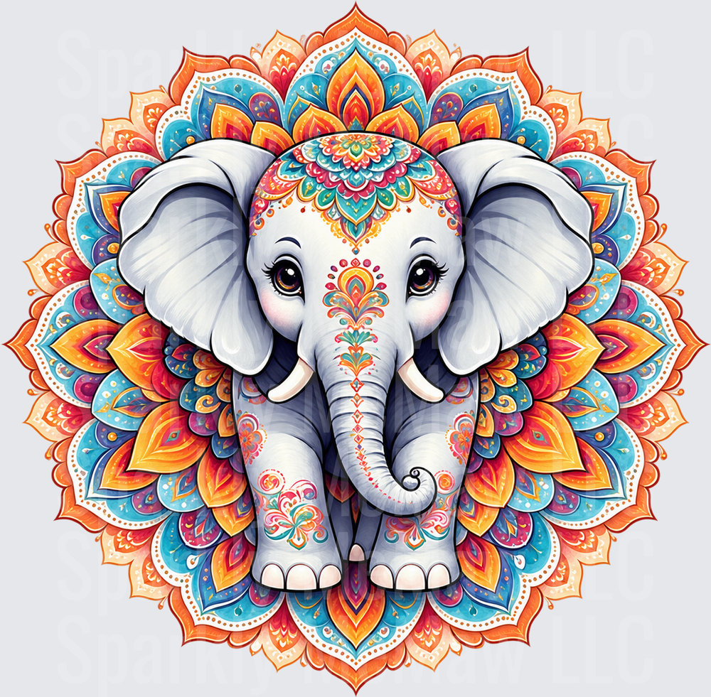 Cute Baby Elephant Mandala DTF Transfer for Fabrics