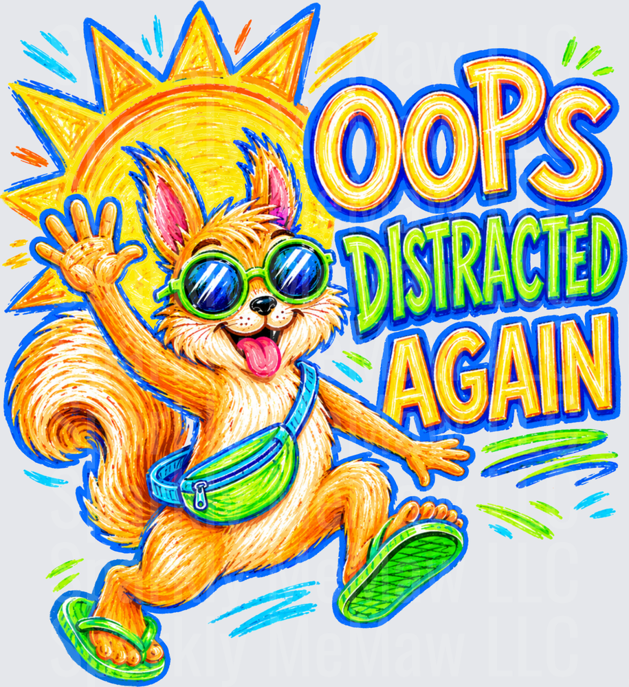 Oops Distracted Again Squirrel With Sunglasses Running DTF Transfer for Fabric