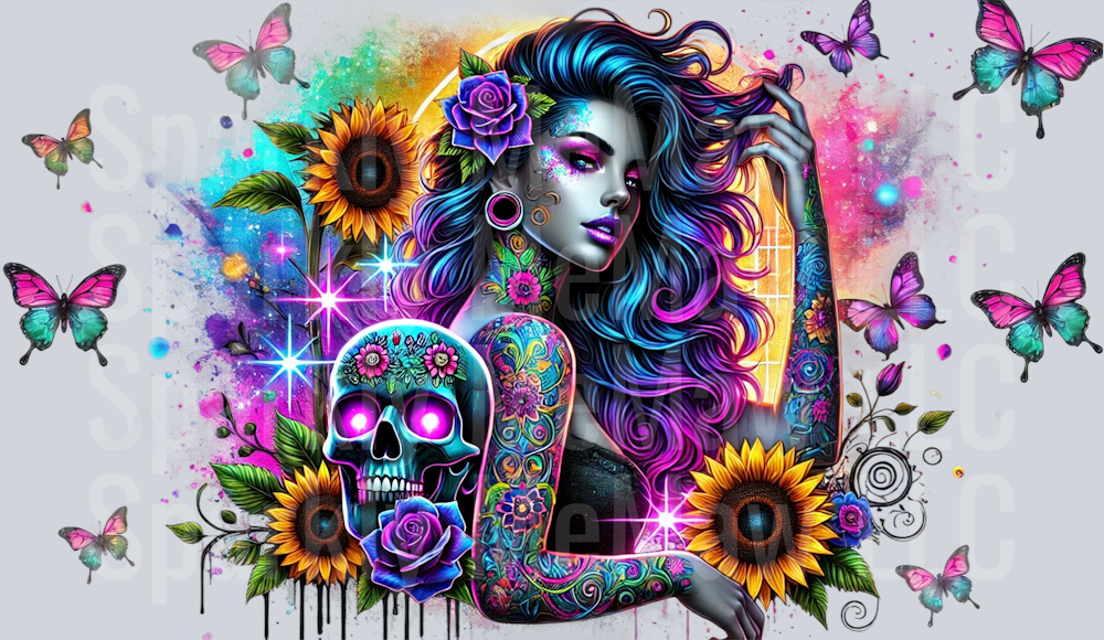 Sunflowers-tats-skulls 16 oz UV DTF Wrap