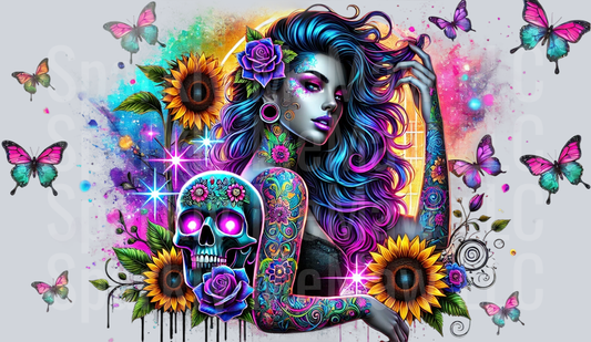 Sunflowers-tats-skulls 16 oz UV DTF Wrap
