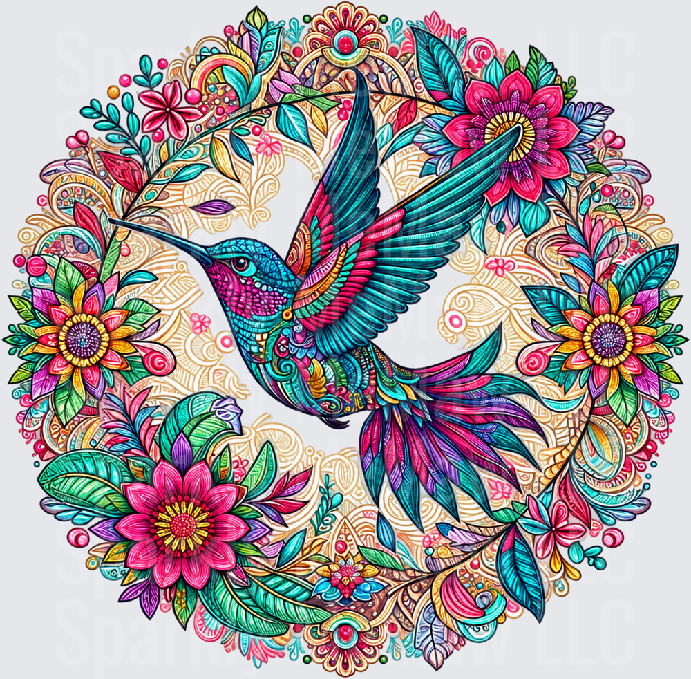 Hummingbird Floral Mandala is a UV DTF Decal