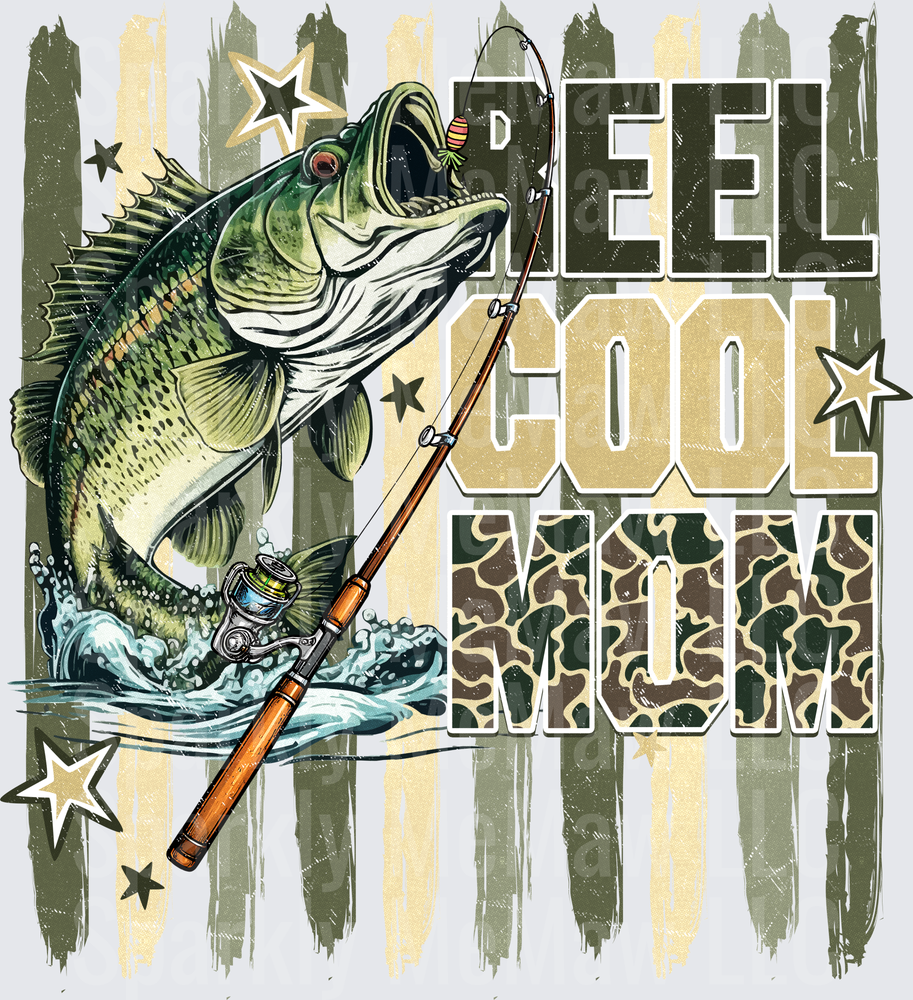 Reel Cool Dad Bass Fishing with Rod and Stars UV DTF Decal