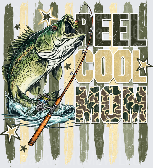 Reel Cool Dad Bass Fishing with Rod and Stars UV DTF Decal