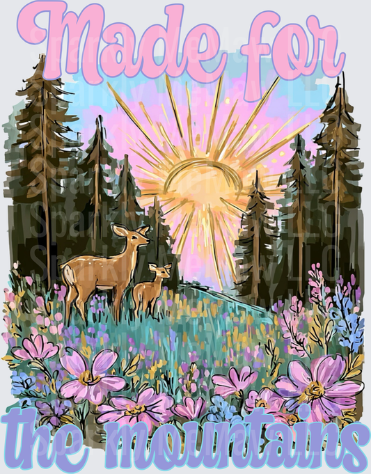 Made for the Mountains Deer Wildflower Sunrise Forest Scene DTF Transfer (fabrics)