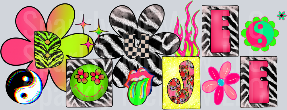 Groovy Flower Power Peace Signs Rolling Stones Tongue Yin Yang Collection UV DTF Decal