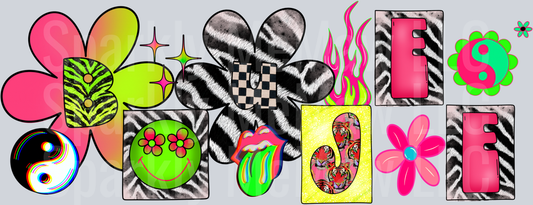 Groovy Flower Power Peace Signs Rolling Stones Tongue Yin Yang Collection UV DTF Decal