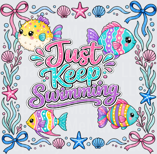 Just Keep Swimming Kawaii Fish Pufferfish Ocean Scene UV DTF Decal