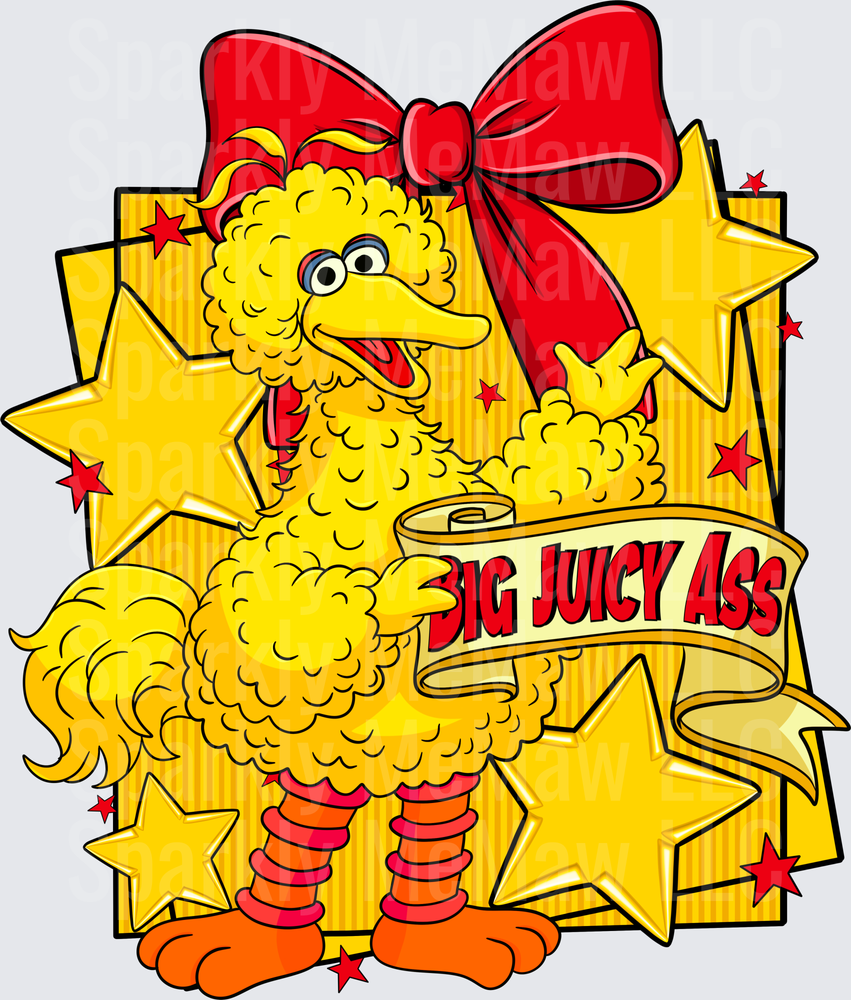 Big Bird Sesame Street Big Juicy Ass Funny Parody Christmas Bow DTF Transfer
