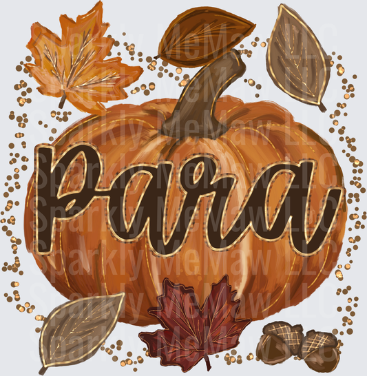 Fall Pumpkin Para Script with Autumn Leaves and Acorns UV DTF Decal