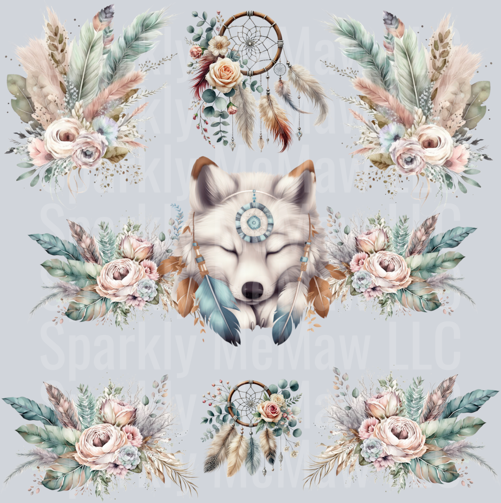 Baby Wolf 10x10 Boho UV DTF Elements