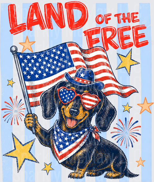 Patriotic Dachshund Land of the Free Fourth of July UV DTF Decal