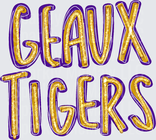 Geaux Tigers Purple Gold Glitter UV DTF Decal