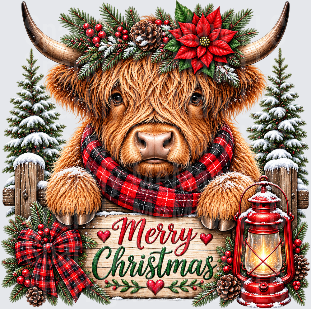 Merry Christmas Highland Cow UV DTF Decal