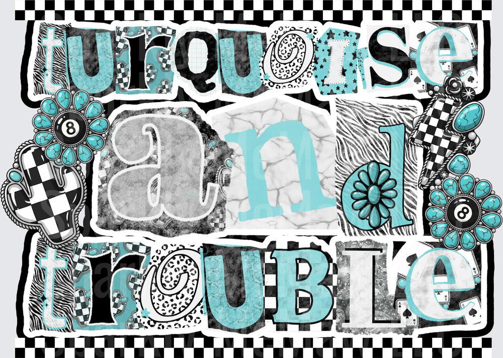 Turquoise and Trouble Mixed Media Collage Design UV DTF Decal