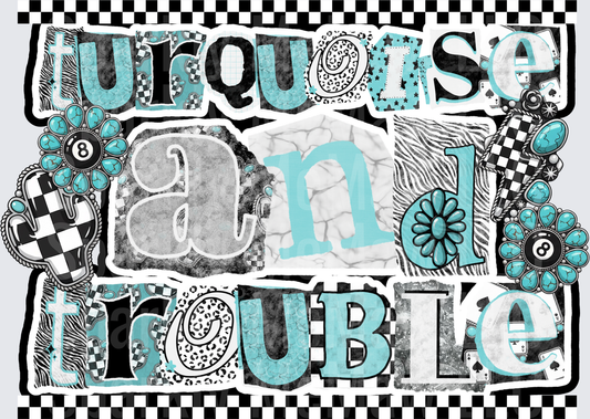 Turquoise and Trouble Mixed Media Collage Design UV DTF Decal