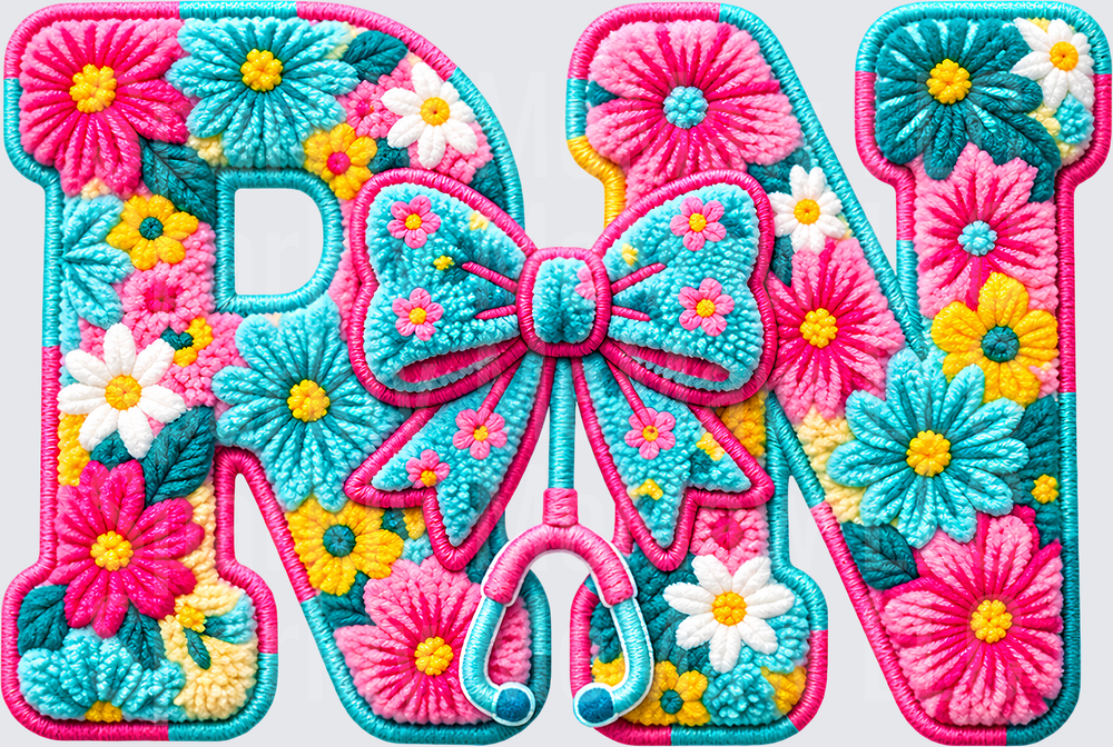 Floral RN Nurse Bow UV DTF Decal