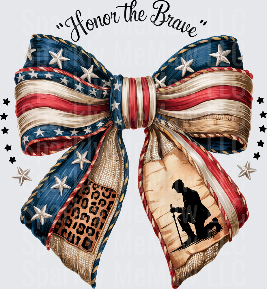 Honor the Brave Patriotic Bow with Kneeling Soldier Silhouette UV DTF Decal