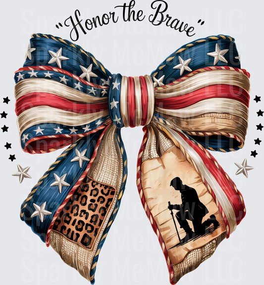 Honor the Brave Patriotic Bow with Kneeling Soldier Silhouette UV DTF Decal
