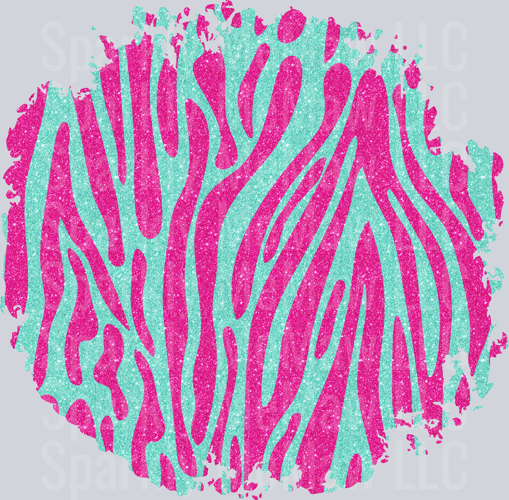 Pink and Teal Glitter Zebra Print Circle UV DTF Decal