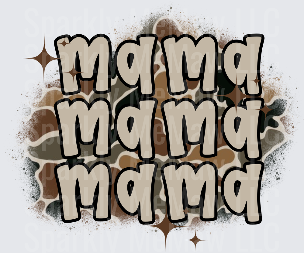 Mama Mama Mama Brown Camouflage Text with Stars UV DTF Decal
