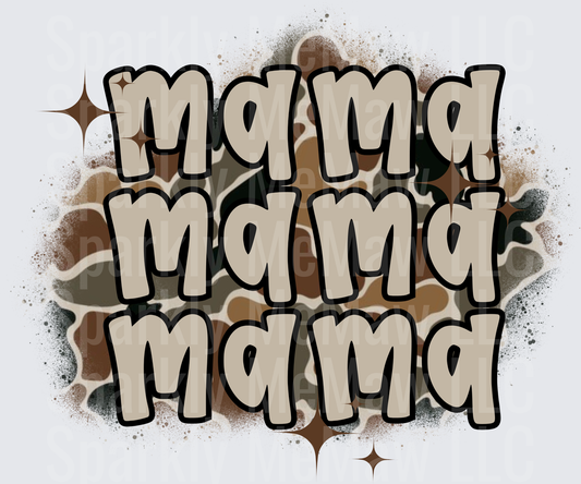 Mama Mama Mama Brown Camouflage Text with Stars UV DTF Decal
