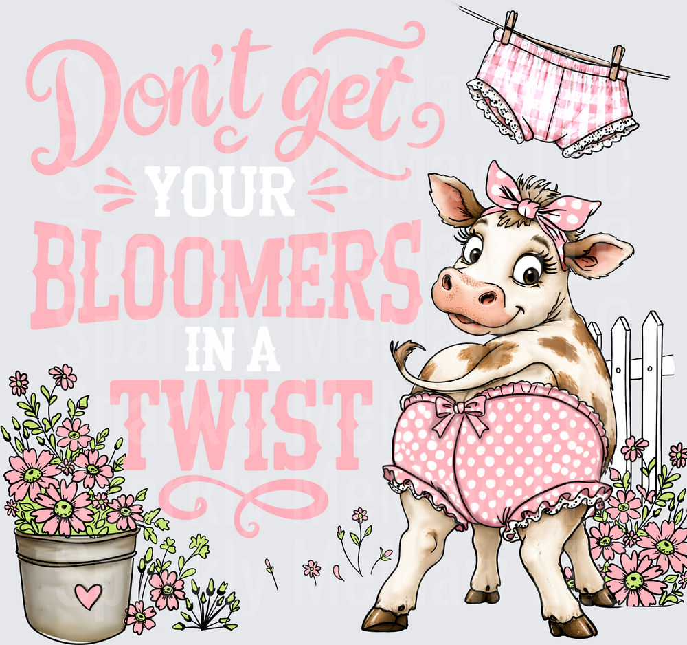 Don't Get Bloomers Twist Funny Cow in Pink Polka Dot Bloomers UV DTF Decal